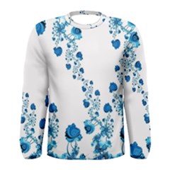 Abstract Blue Flowers On White Men s Long Sleeve Tee by SpinnyChairDesigns