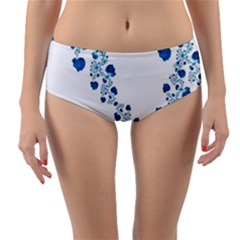 Abstract Blue Flowers On White Reversible Mid-waist Bikini Bottoms by SpinnyChairDesigns