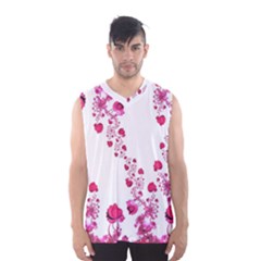Abstract Pink Roses On White Men s Basketball Tank Top by SpinnyChairDesigns