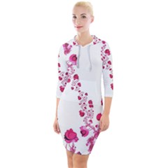 Abstract Pink Roses On White Quarter Sleeve Hood Bodycon Dress by SpinnyChairDesigns