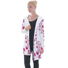 Abstract Pink Roses On White Longline Hooded Cardigan by SpinnyChairDesigns