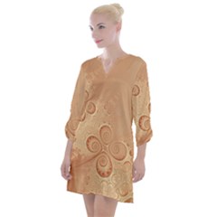 Coral Peach Intricate Swirls Pattern Open Neck Shift Dress by SpinnyChairDesigns