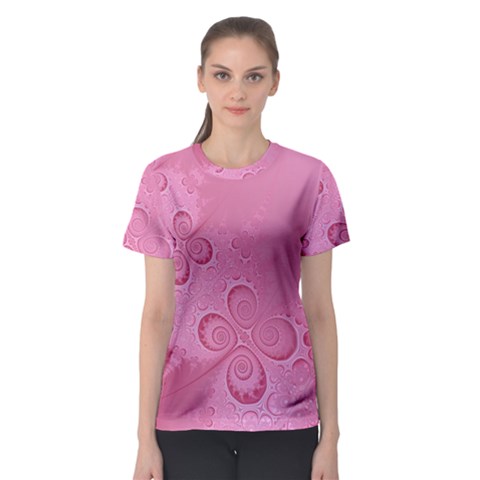 Pink Intricate Swirls Pattern Women s Sport Mesh Tee by SpinnyChairDesigns