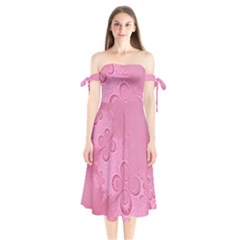 Pink Intricate Swirls Pattern Shoulder Tie Bardot Midi Dress by SpinnyChairDesigns