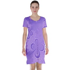 Purple Intricate Swirls Pattern Short Sleeve Nightdress by SpinnyChairDesigns