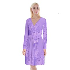 Purple Intricate Swirls Pattern Long Sleeve Velvet Front Wrap Dress by SpinnyChairDesigns