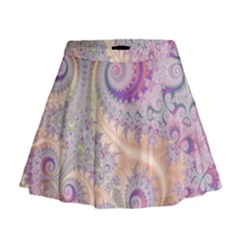 Pastel Pink Intricate Swirls Spirals  Mini Flare Skirt by SpinnyChairDesigns