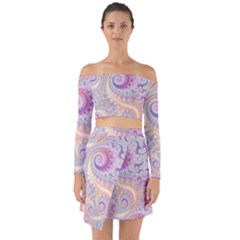 Pastel Pink Intricate Swirls Spirals  Off Shoulder Top With Skirt Set by SpinnyChairDesigns
