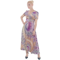 Pastel Pink Intricate Swirls Spirals  Button Up Short Sleeve Maxi Dress by SpinnyChairDesigns