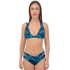 Cerulean Blue Pinwheel Floral Design Double Strap Halter Bikini Set by SpinnyChairDesigns