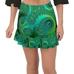 Green Floral Fern Swirls And Spirals Fishtail Mini Chiffon Skirt by SpinnyChairDesigns