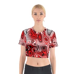 Black Red White Abstract Stripes Cotton Crop Top by SpinnyChairDesigns