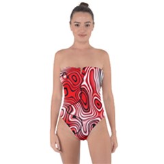 Black Red White Abstract Stripes Tie Back One Piece Swimsuit by SpinnyChairDesigns