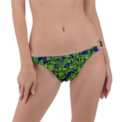 Green Blue Abstract Grunge Pattern Ring Detail Bikini Bottom