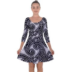 Abstract Paisley Black And White Quarter Sleeve Skater Dress by SpinnyChairDesigns