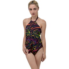 Abstract Tribal Swirl Go With The Flow One Piece Swimsuit by SpinnyChairDesigns