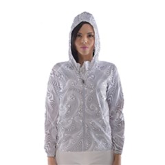 White Abstract Paisley Pattern Women s Hooded Windbreaker by SpinnyChairDesigns