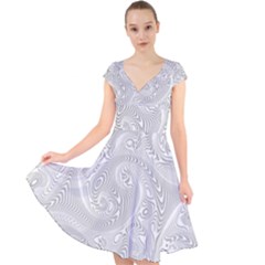 White Abstract Paisley Pattern Cap Sleeve Front Wrap Midi Dress by SpinnyChairDesigns