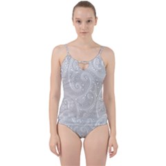 White Abstract Paisley Pattern Cut Out Top Tankini Set by SpinnyChairDesigns