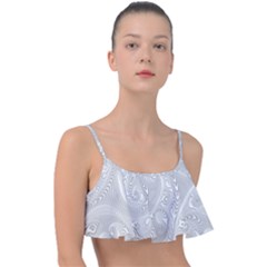 White Abstract Paisley Pattern Frill Bikini Top by SpinnyChairDesigns