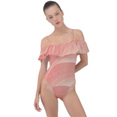 Coral Peach Swoosh Frill Detail One Piece Swimsuit by SpinnyChairDesigns