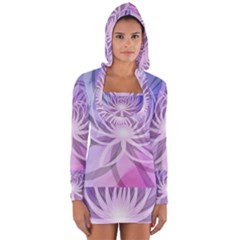 Watercolor Blue Purple Floral Pattern Long Sleeve Hooded T-shirt