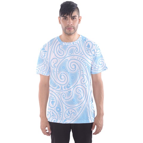 Light Blue And White Abstract Paisley Men s Sport Mesh Tee by SpinnyChairDesigns