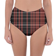 Black And Red Striped Plaid Reversible High-waist Bikini Bottoms by SpinnyChairDesigns