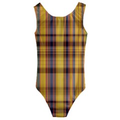 Madras Plaid Yellow Gold Kids  Cut-out Back One Piece Swimsuit by SpinnyChairDesigns