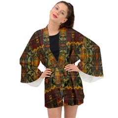 Vintage Red Gold Green Long Sleeve Kimono by SpinnyChairDesigns