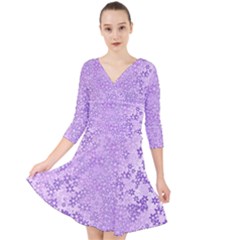 Purple Wildflowers Pattern Quarter Sleeve Front Wrap Dress by SpinnyChairDesigns