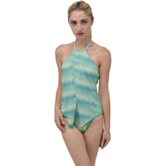 Light Green Turquoise Ikat Pattern Go With The Flow One Piece Swimsuit by SpinnyChairDesigns