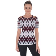 Brown And White Ikat Shoulder Cut Out Short Sleeve Top by SpinnyChairDesigns
