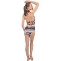 Brown and White Ikat Halter Front Plunge Swimsuit View2