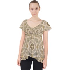 Ecru And Brown Intricate Pattern Lace Front Dolly Top by SpinnyChairDesigns