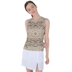 Ecru And Brown Intricate Pattern Women s Sleeveless Sports Top by SpinnyChairDesigns