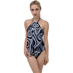 Abstract Black And White Swirls Spirals Go With The Flow One Piece Swimsuit by SpinnyChairDesigns
