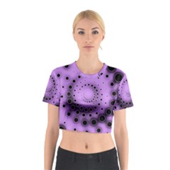 Abstract Black Purple Polka Dot Swirl Cotton Crop Top by SpinnyChairDesigns