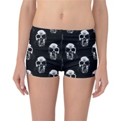 Black And White Skulls Reversible Boyleg Bikini Bottoms by SpinnyChairDesigns