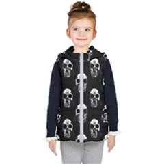 Black And White Skulls Kids  Hooded Puffer Vest by SpinnyChairDesigns