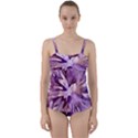 Plum Purple Abstract Floral Pattern Twist Front Tankini Set View1