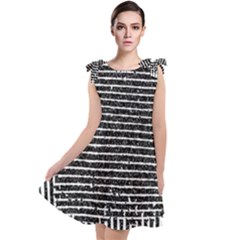 Black And White Abstract Grunge Stripes Tie Up Tunic Dress by SpinnyChairDesigns