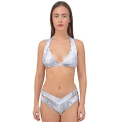 White Silver Swirls Pattern Double Strap Halter Bikini Set by SpinnyChairDesigns