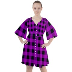 Purple Black Buffalo Plaid Boho Button Up Dress by SpinnyChairDesigns