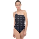 Abstract Black Checkered Pattern Classic One Shoulder Swimsuit View1