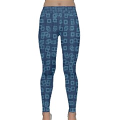 Blue Abstract Checks Pattern Classic Yoga Leggings by SpinnyChairDesigns