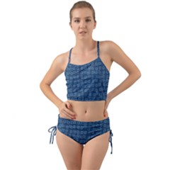 Blue Abstract Checks Pattern Mini Tank Bikini Set by SpinnyChairDesigns