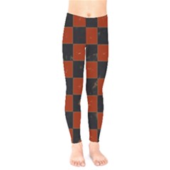 Red And Black Checkered Grunge  Kids  Leggings by SpinnyChairDesigns