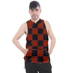 Red And Black Checkered Grunge  Men s Sleeveless Hoodie by SpinnyChairDesigns
