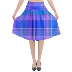 Madras Plaid Blue Purple Flared Midi Skirt